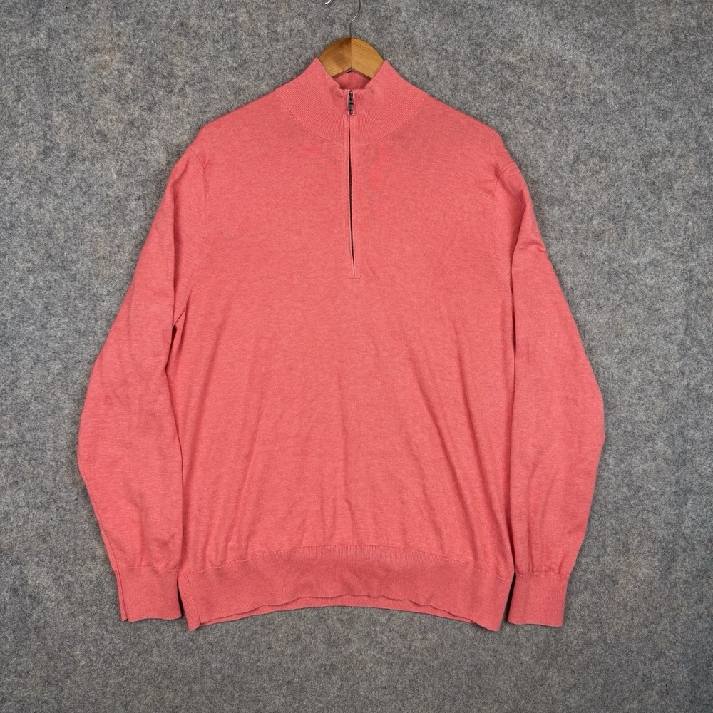 Brooks Brothers 1/4 Zip Sweater Mens Large Salmon Pink 100% Supima Cotton Preppy